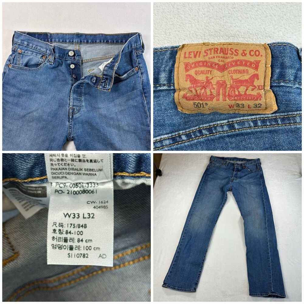 Levi's 501 Original Fit Straight Leg Mens Jeans 33x32 Medium Wash Button‎ Fly